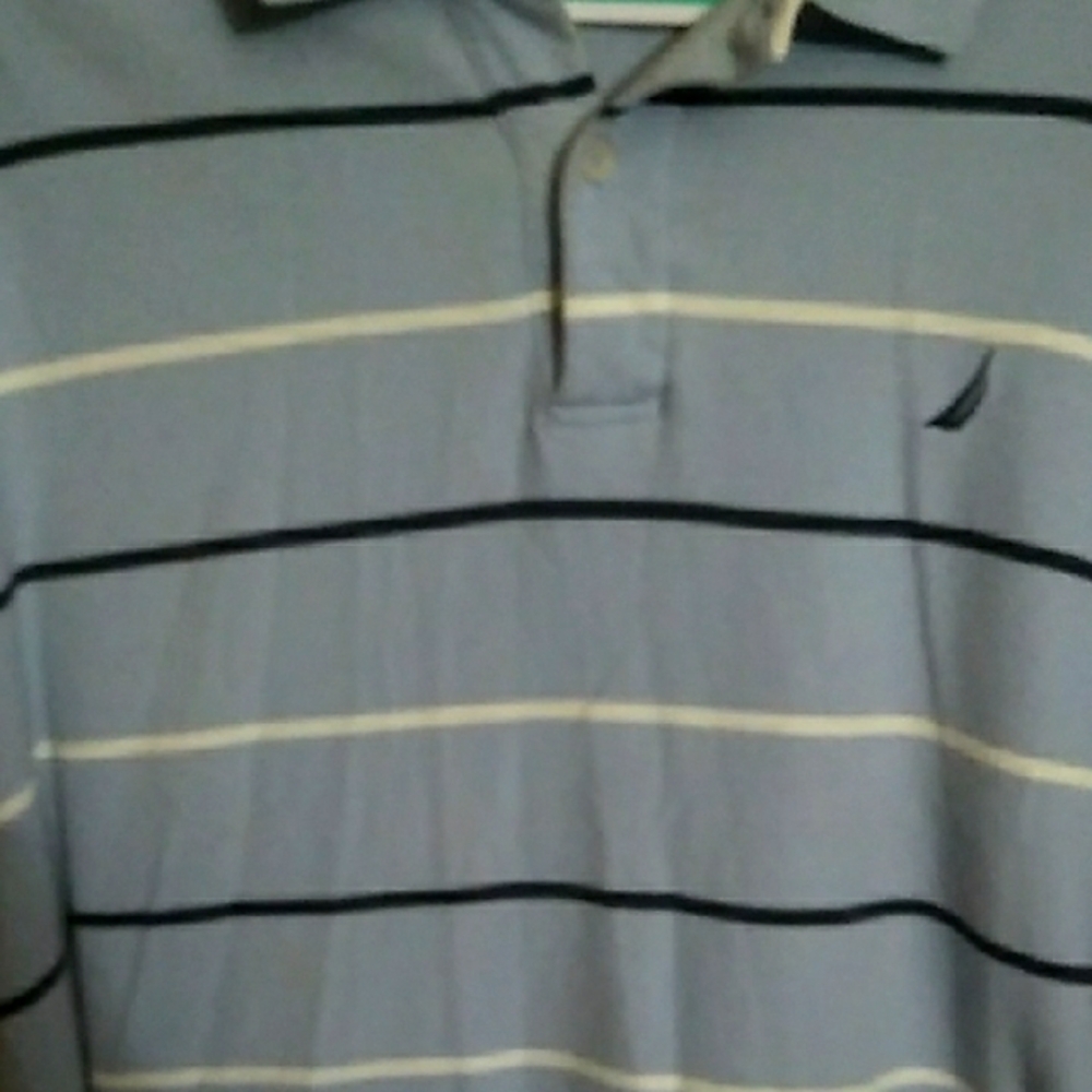 Nautica Men's Baby Blue and White Striped Polo Shirt